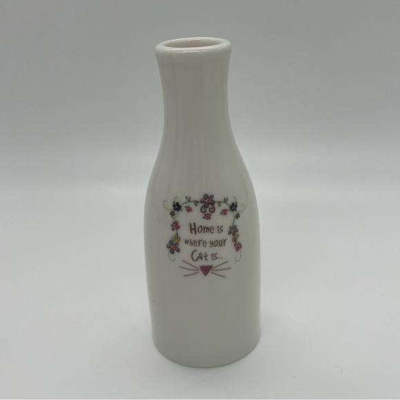 Natural Life Ceramic Bottle Bud Vase “Home Is Where Your Cat Is” Floral - Picture 2 of 6